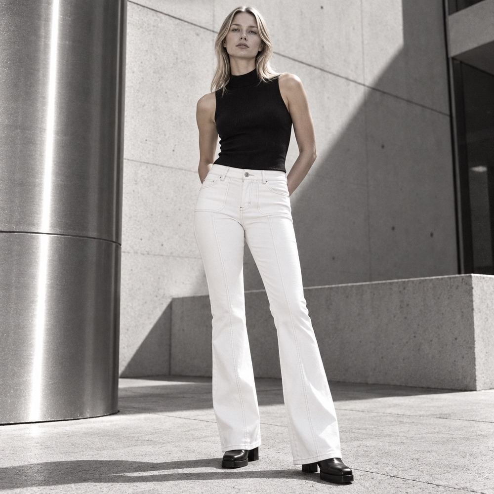 Zinc White Flare Leg Pants Mid Rise Center Seam Size 7